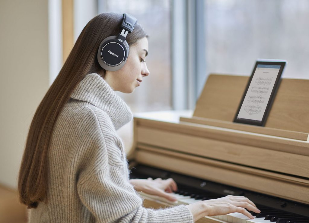 headphones and digital piano